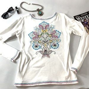 Cadillac Ranch Embroidered Cotton Long Sleeve Top - Never Worn!